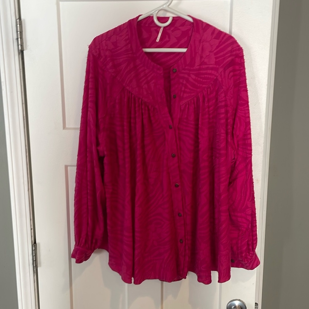 Free people, pink blouse, button-down, top extra large oversize